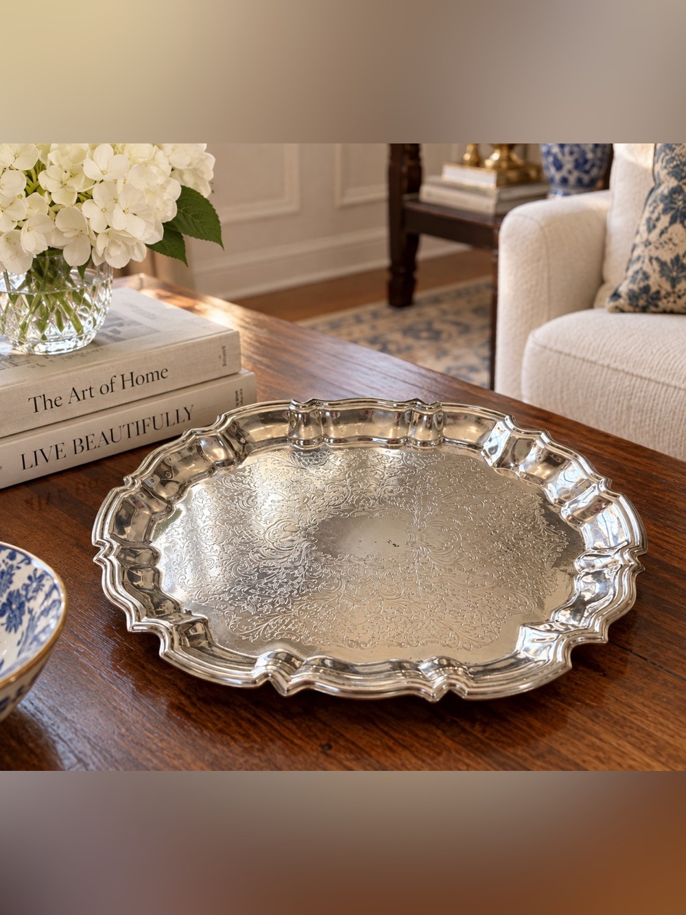 Silver Decorative Serving Tray - Elegant Home Dining Accent